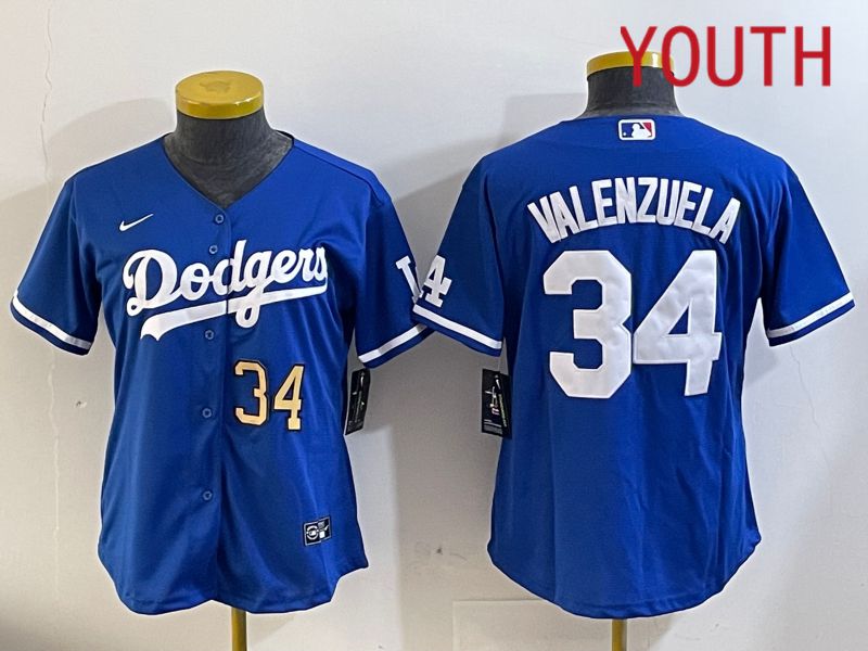 Youth  Los Angeles Dodgers #34 Valenzuela 2024 blue jersey 202411207->youth mlb jersey->Youth Jersey